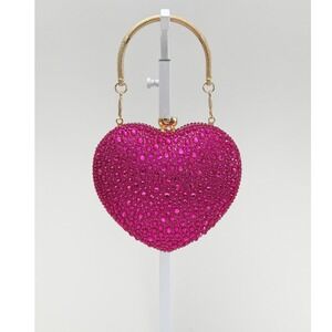 Ramla Fushia Heart Shaped Sparkling Crystal Clutch or Crossbody Wedding Cocktail